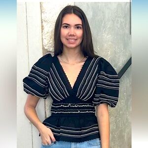 SEA NY Mable cambric puff sleeve pleated top Size S